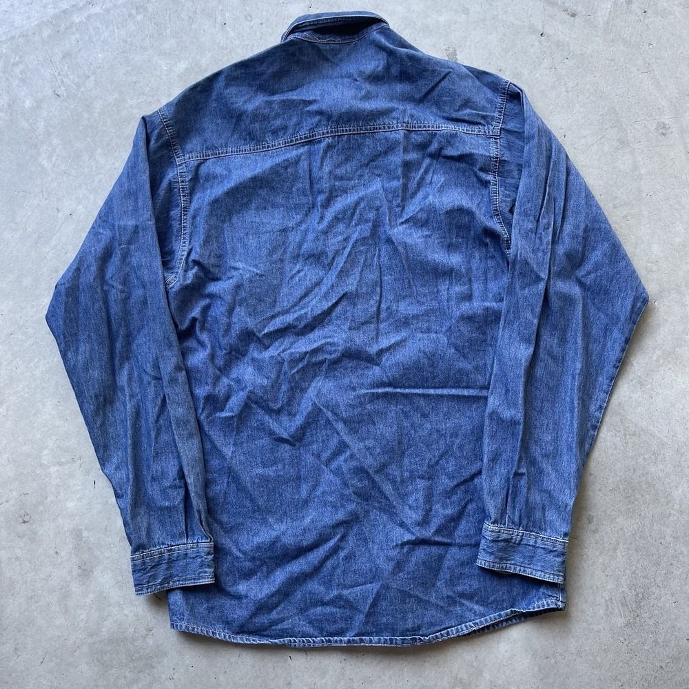Polo Ralph Lauren Shirt Blue 80s Vintage Denim Button Down Large Made In USA - Picture 6 of 7